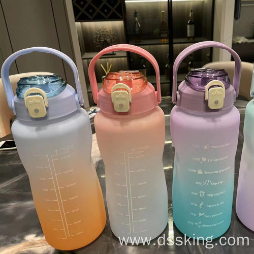 2000ML frosted plastic water bottle with gradual change portable bottle gym sports kettle 2 liter water bottle